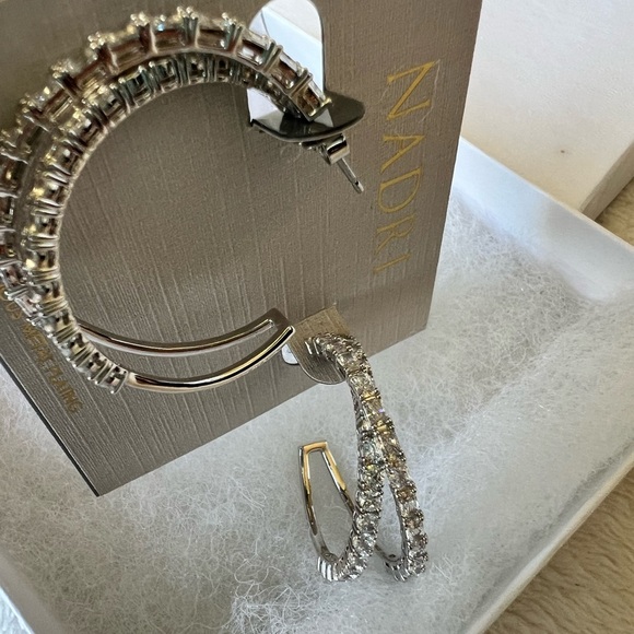 Nadri Isle Cubic Zirconia Crossed Hoop Earrings RHODIUM NWT - Picture 9 of 12